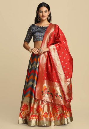 Silk Grey Lehenga Choli