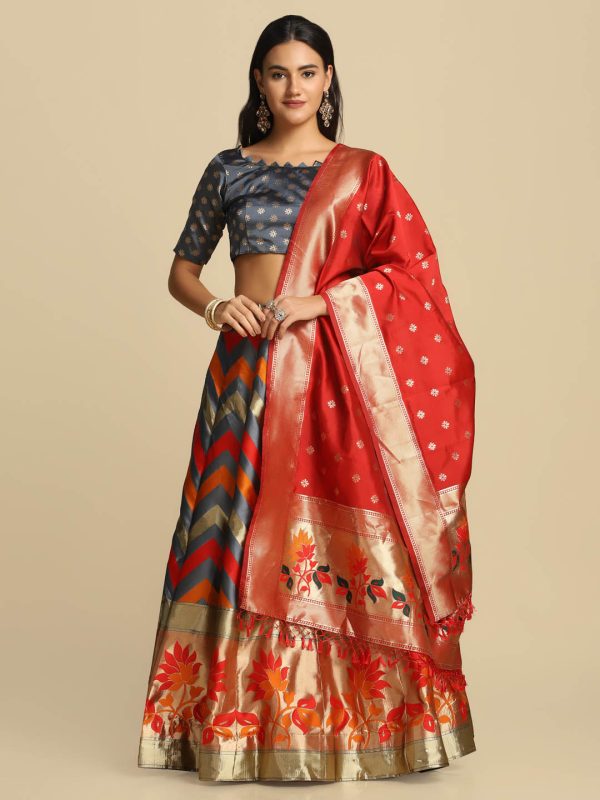 Silk Grey Lehenga Choli