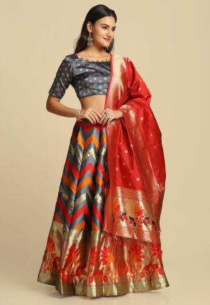 Silk Grey Lehenga Choli