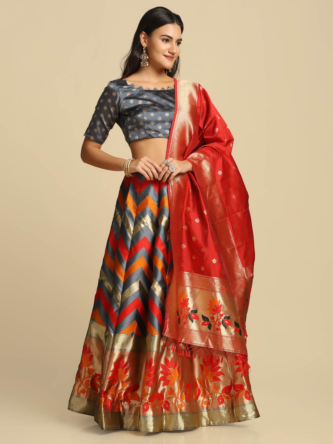 Silk Grey Lehenga Choli