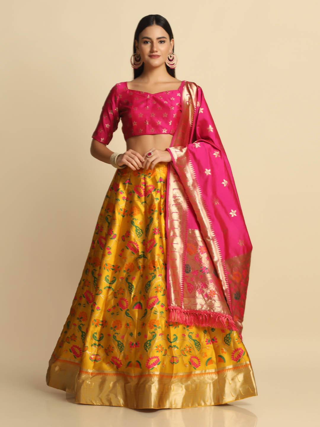 Silk Yellow Lehenga Choli