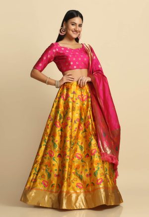 Silk Yellow Lehenga Choli