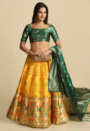 Woven Yellow Lehenga Choli