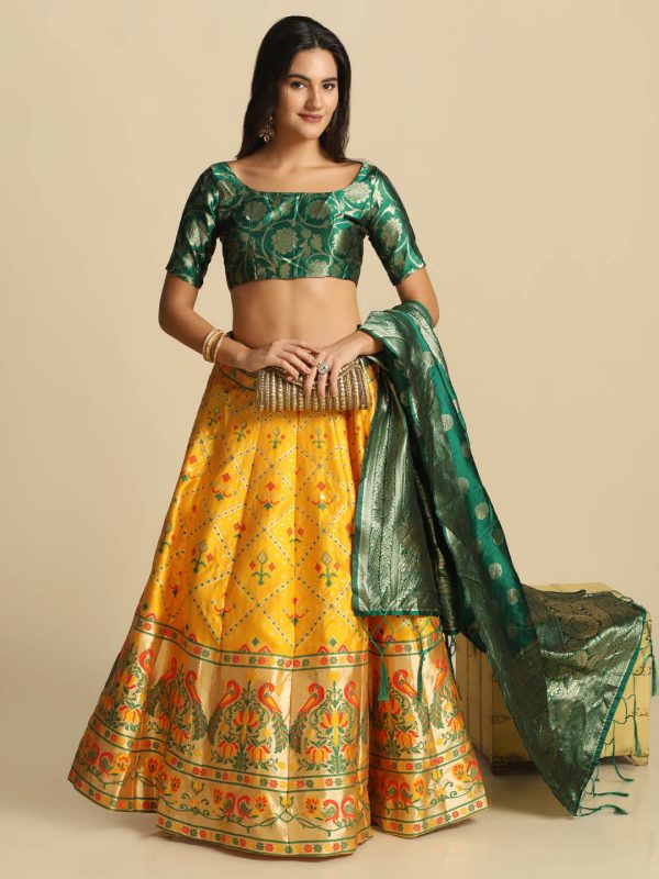 Woven Yellow Lehenga Choli