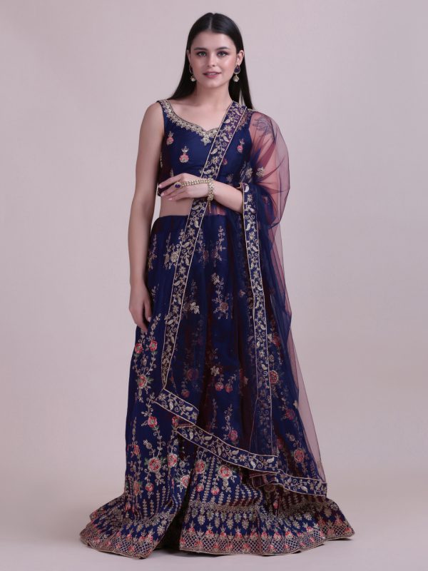 Silk Embroidered Blue Lehenga