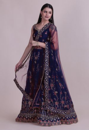 Silk Embroidered Blue Lehenga