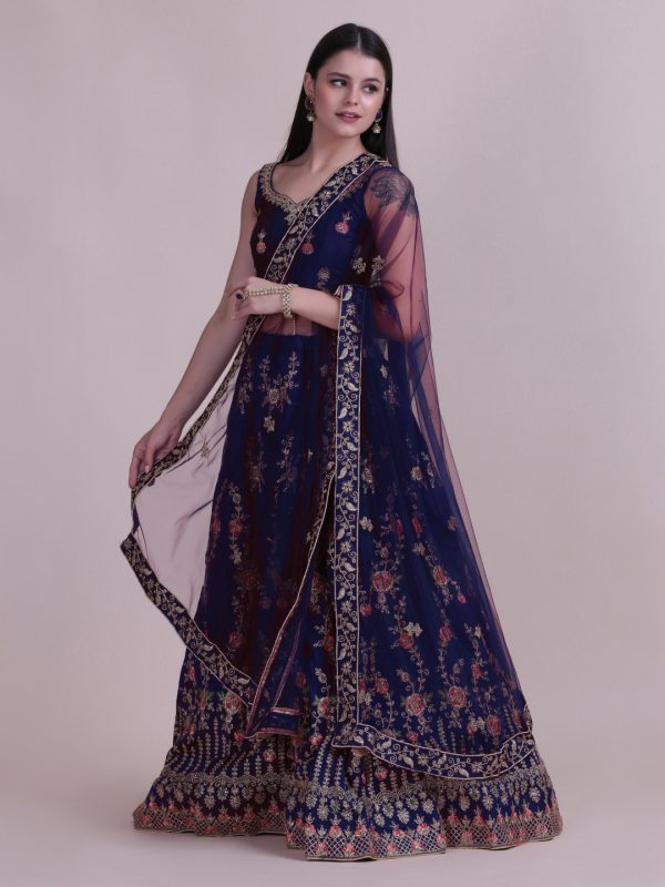 Silk Embroidered Blue Lehenga