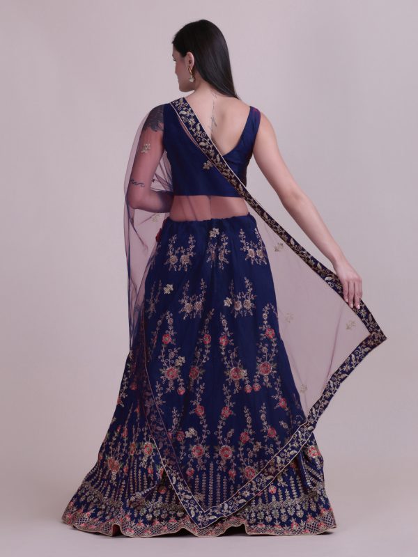 Silk Embroidered Blue Lehenga