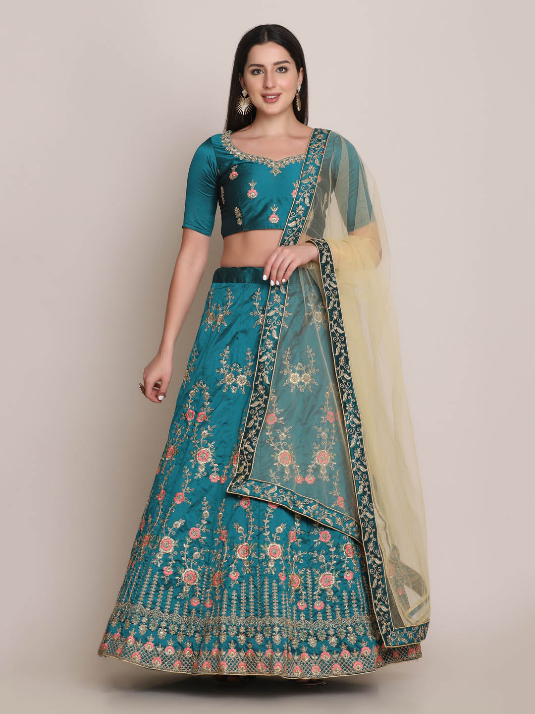 Silk Embroidered Green Lehenga