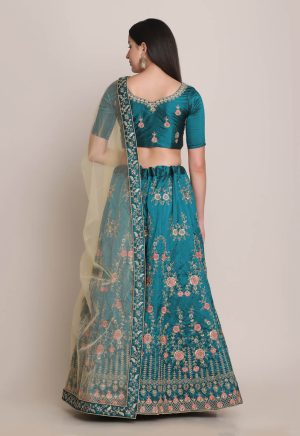 Silk Embroidered Green Lehenga