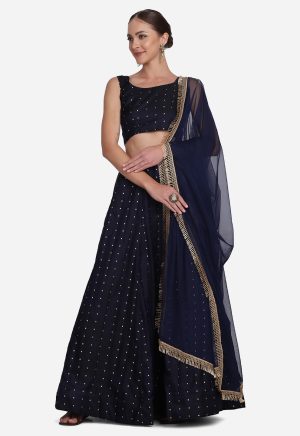 Foil Work Blue Lehenga Choli