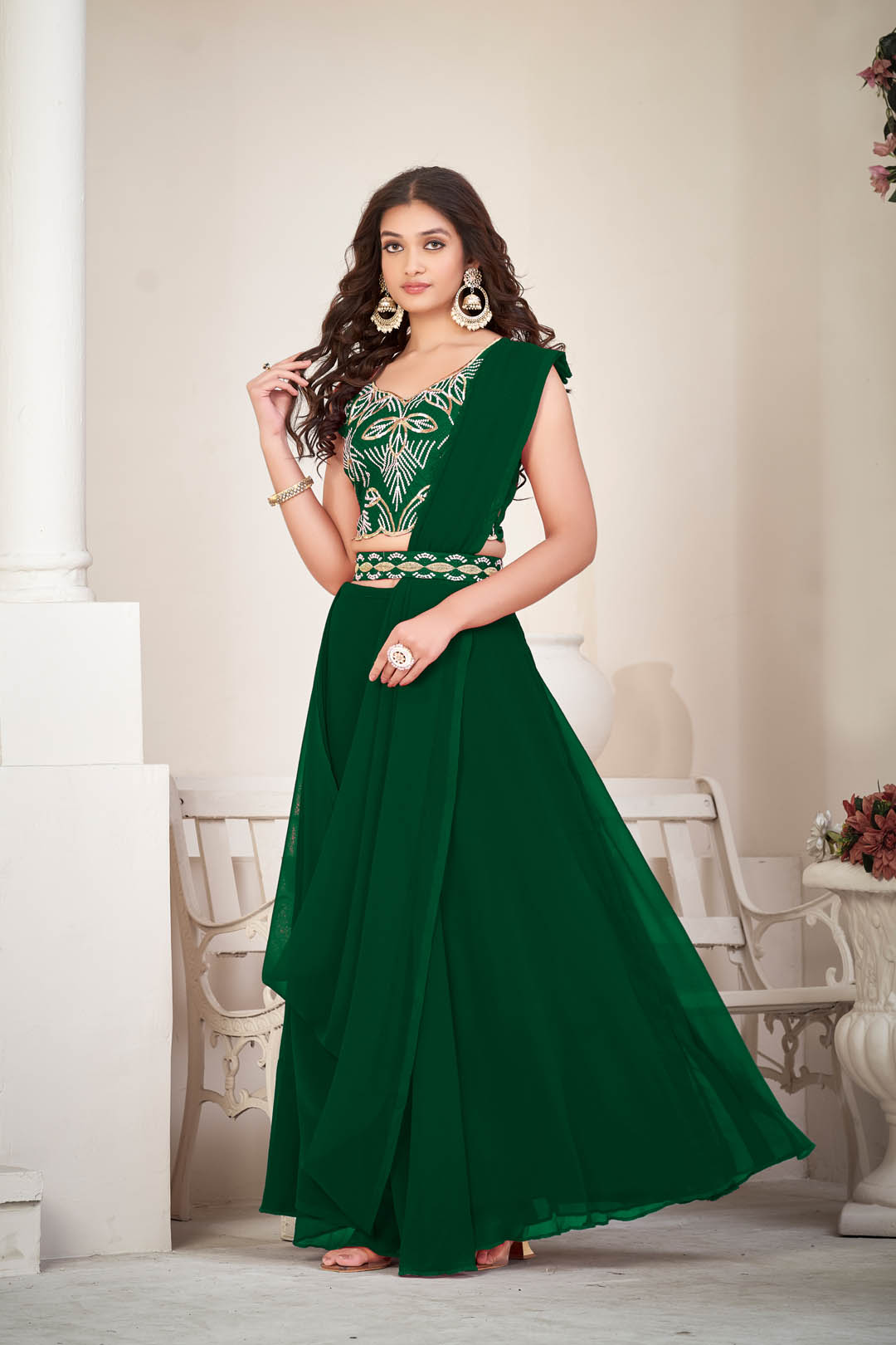 Green Festive Lehenga Choli