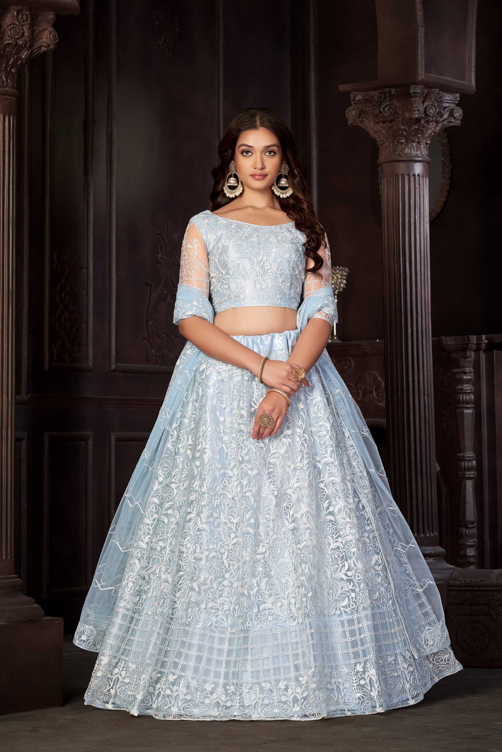 Sky Blue Net Lehenga Choli