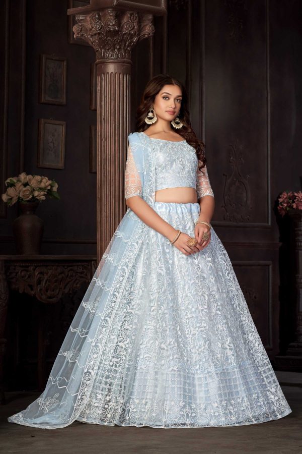 Sky Blue Net Lehenga Choli