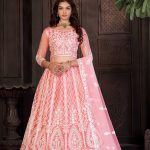 Peach Net Embellished Lehenga Choli