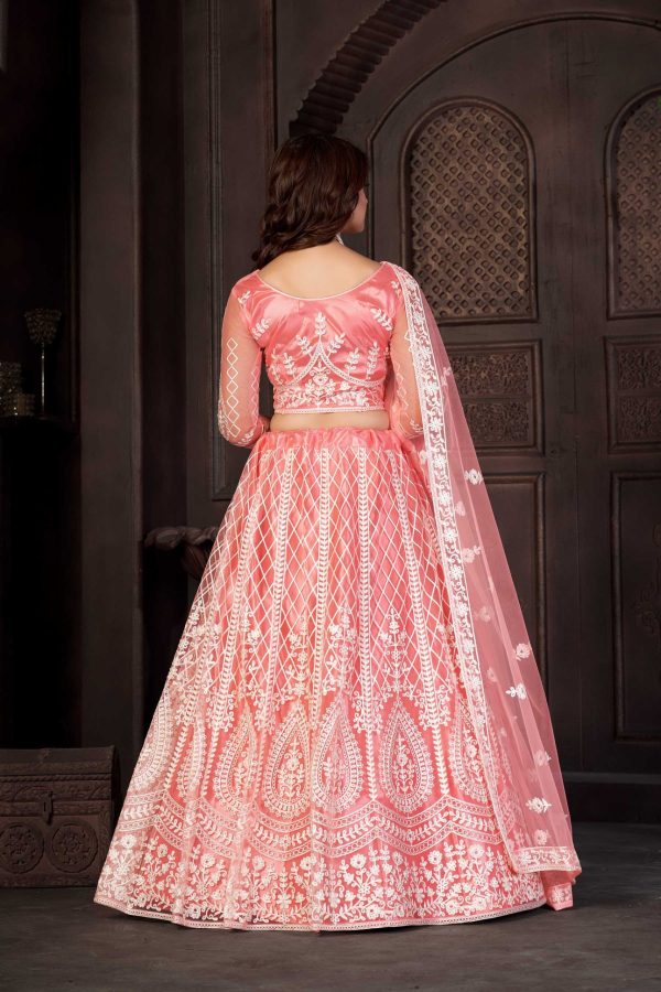 Peach Net Embellished Lehenga Choli