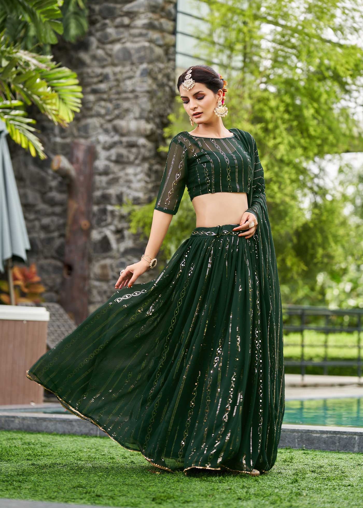 Party Wear Green Lehenga Choli