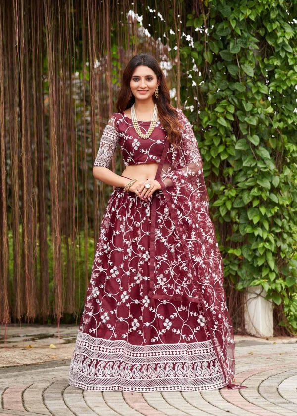 Maroon Net Lehenga Choli