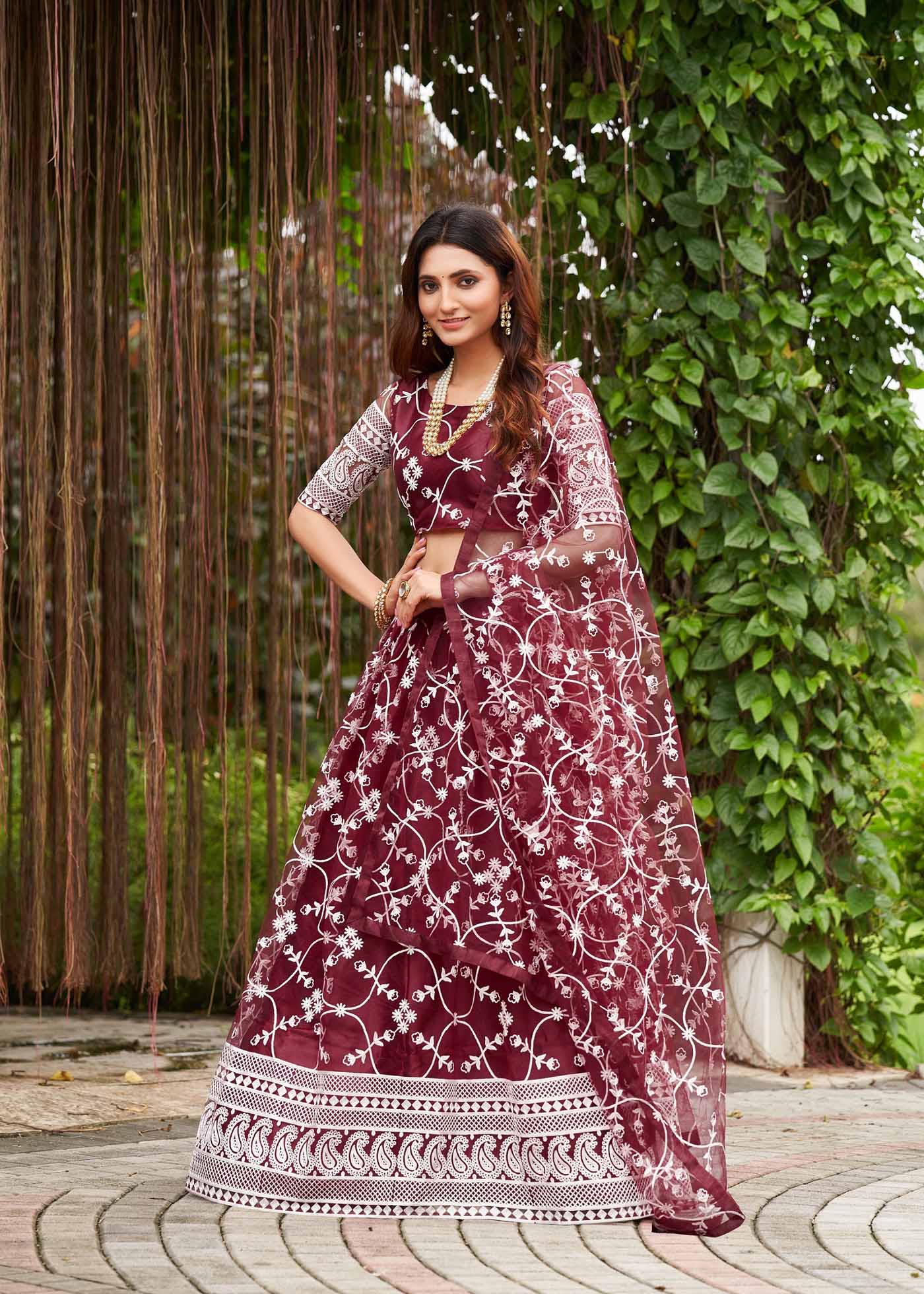 Maroon Net Lehenga Choli