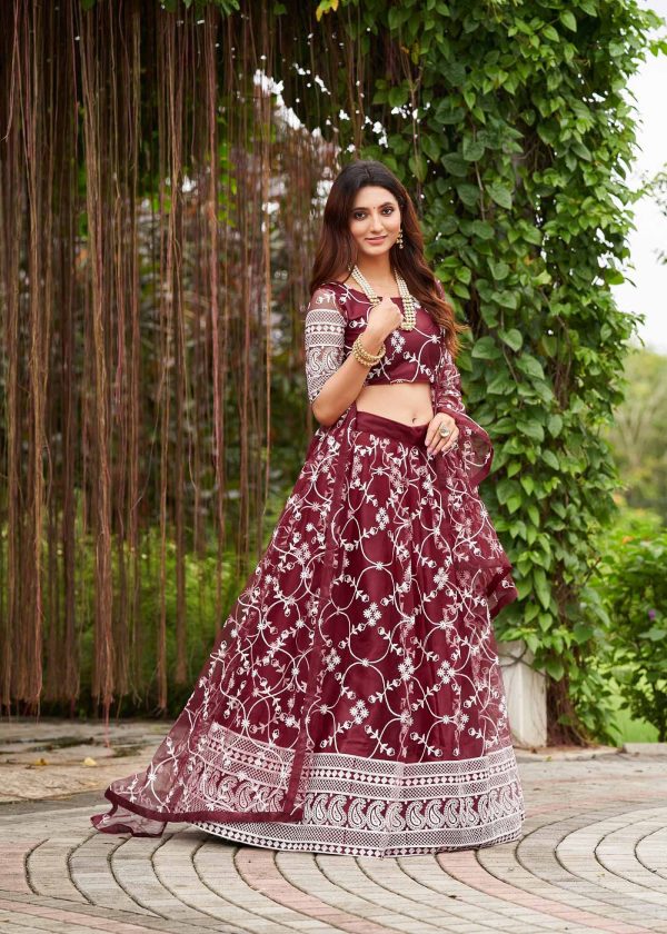 Maroon Net Lehenga Choli