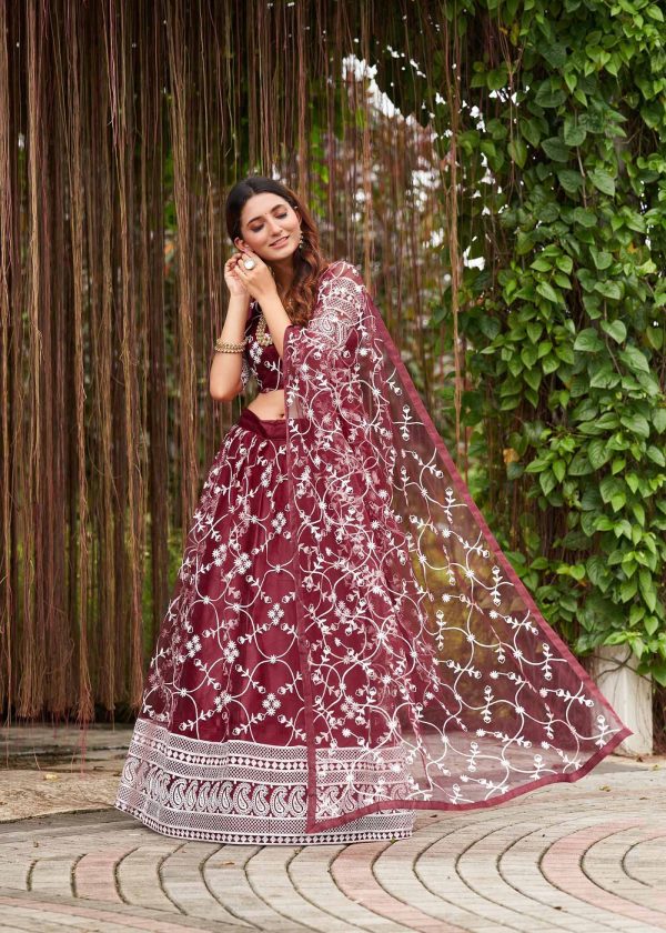 Maroon Net Lehenga Choli