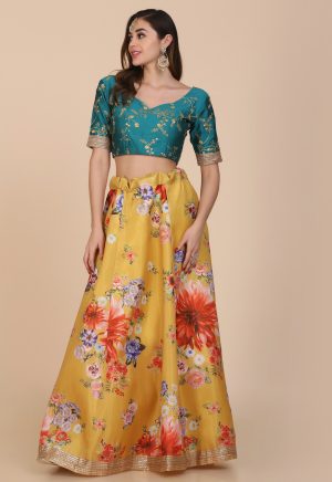 Yellow Floral Printed Lehenga Choli