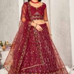 Embroidered Maroon Net Lehenga