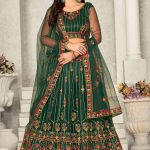 Embroidered Green Net Lehenga Choli