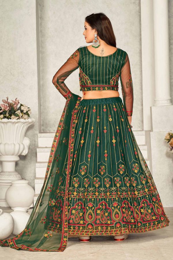 Embroidered Green Net Lehenga Choli