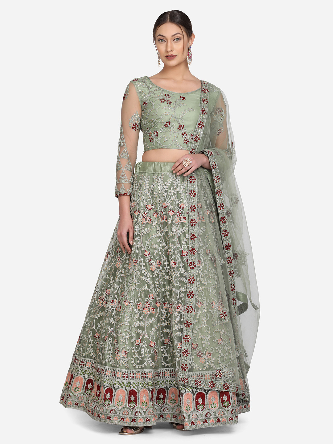 Thread Worked Pista Net Lehenga Choli