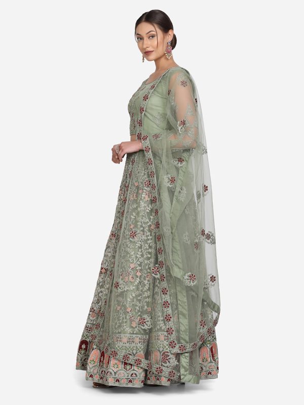 Thread Worked Pista Net Lehenga Choli