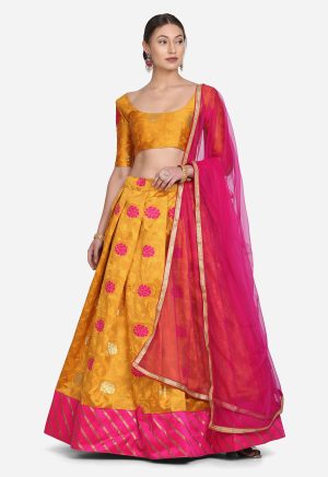 Zari Woven Lehenga Choli in Yellow