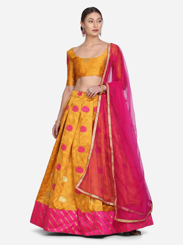 Zari Woven Lehenga Choli in Yellow