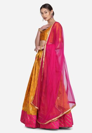 Zari Woven Lehenga Choli in Yellow