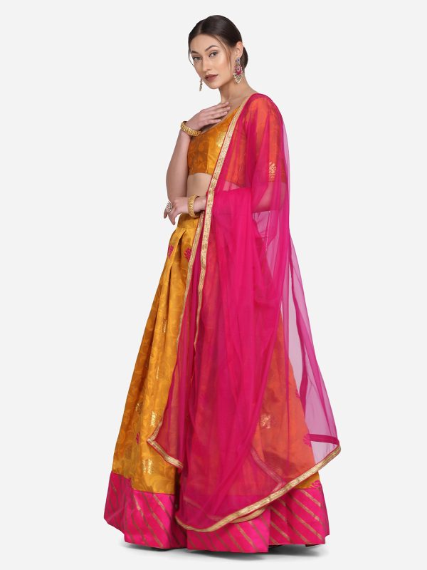 Zari Woven Lehenga Choli in Yellow