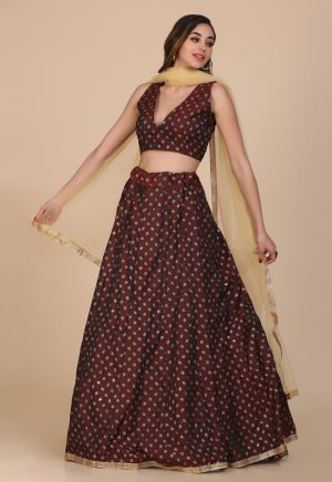 Foil Printed Brown Lehenga Choli