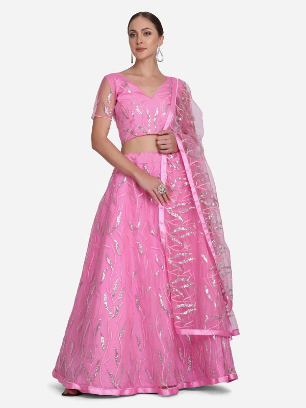 Pink Net Sequenced Lehenga