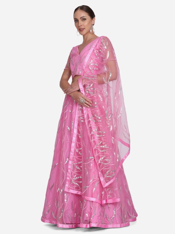 Pink Net Sequenced Lehenga