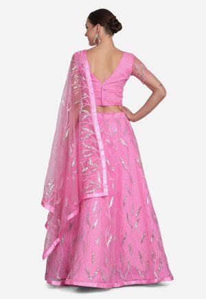 Pink Net Sequenced Lehenga