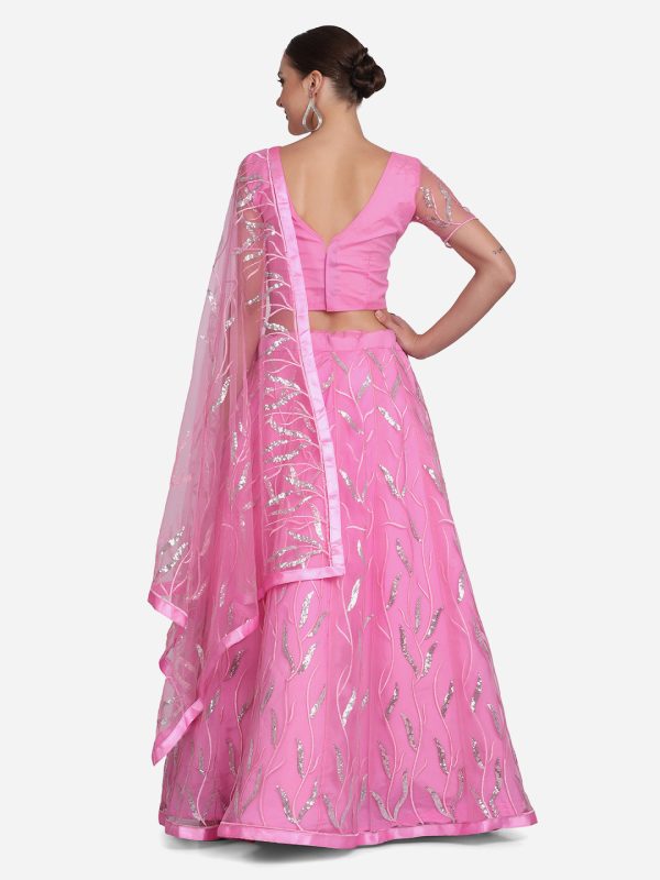 Pink Net Sequenced Lehenga