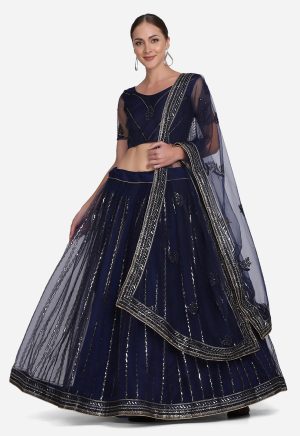 Blue Net Sequenced Lehenga