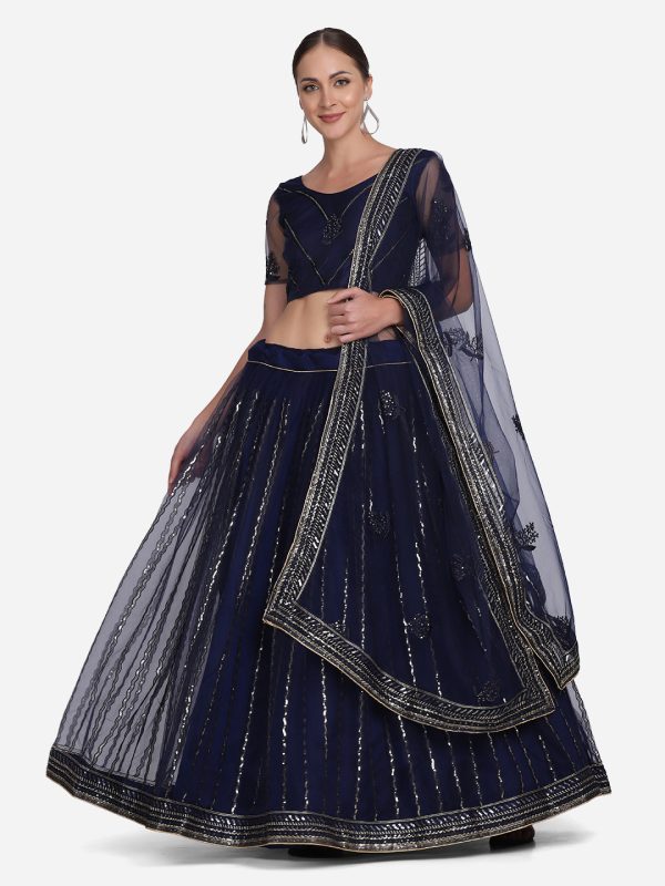 Blue Net Sequenced Lehenga