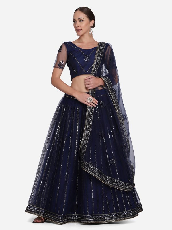 Blue Net Sequenced Lehenga