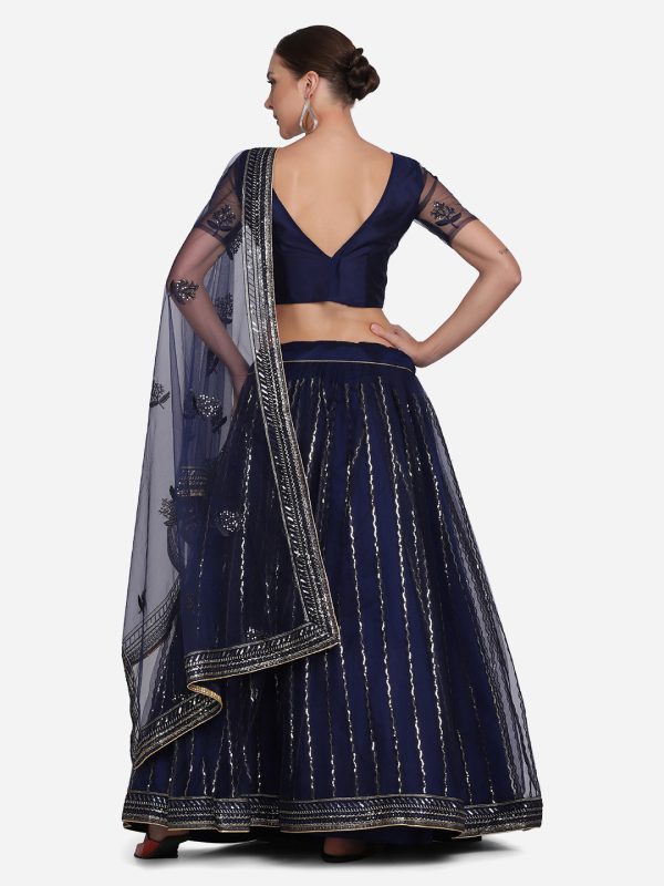 Blue Net Sequenced Lehenga