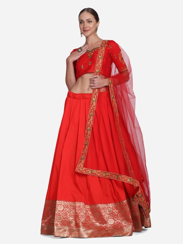 Red Embroidered Silk Lehenga Choli