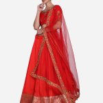 Red Embroidered Silk Lehenga Choli