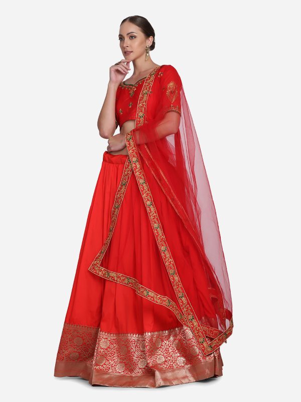 Red Embroidered Silk Lehenga Choli