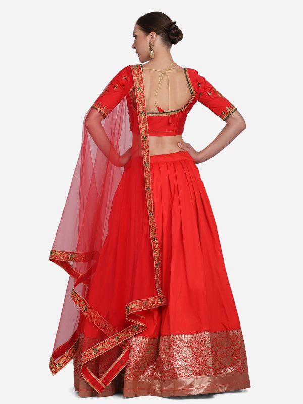 Red Embroidered Silk Lehenga Choli