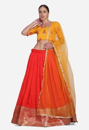 Red Embroidered Silk Lehenga Choli