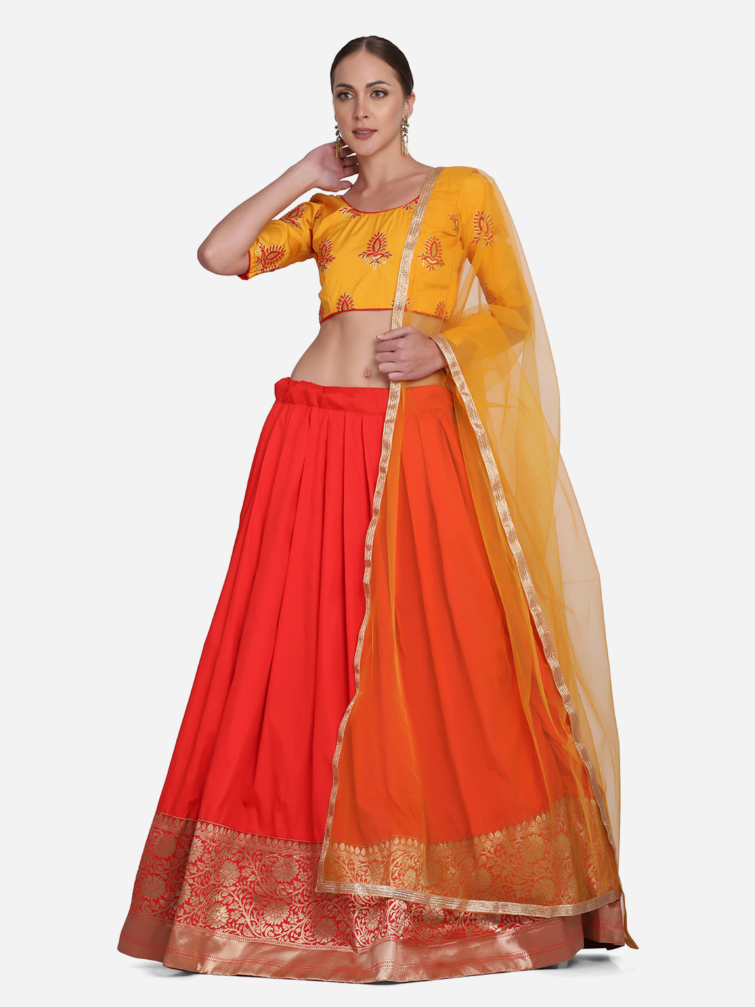 Red Embroidered Silk Lehenga Choli